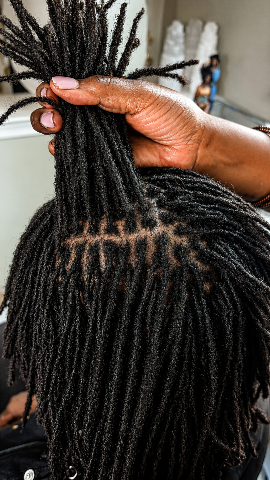 Detail of freshly retightened Sisterlocks